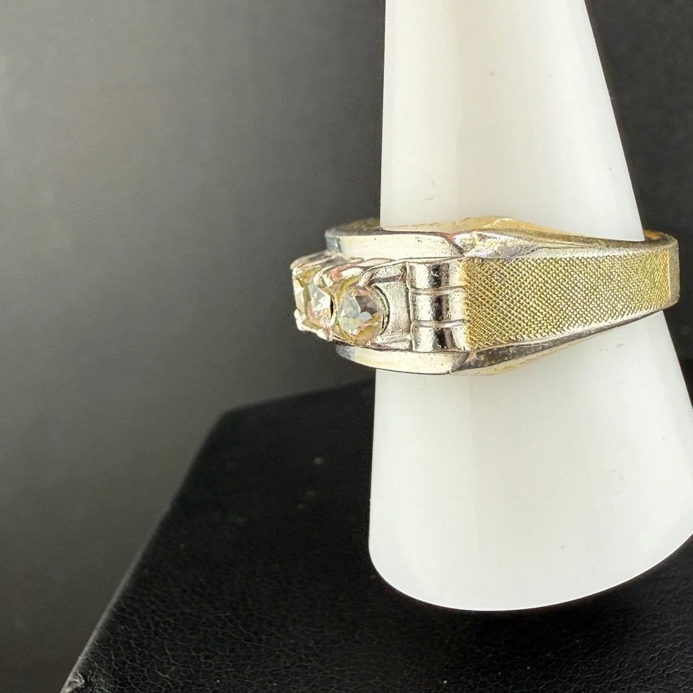 Vintage Joseph Esposito Ring Silver Gold Tone Three Stone Textured Band Size 10